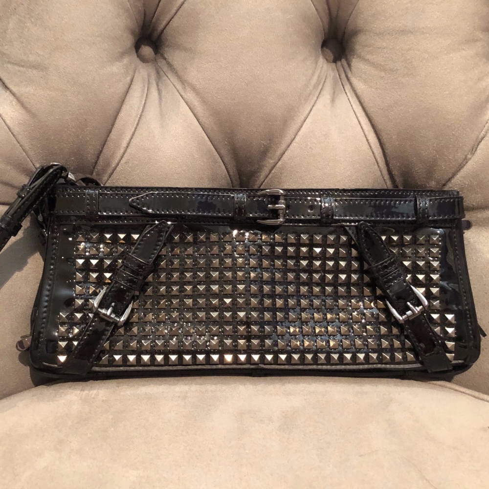 Burberry Hyde Studded Black Patent Leather Clutch